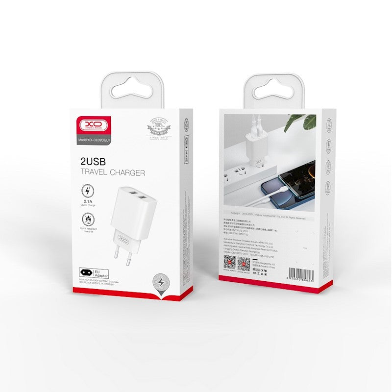 Caricabatterie rete 2 X USB XO 2,1A (CE02C)