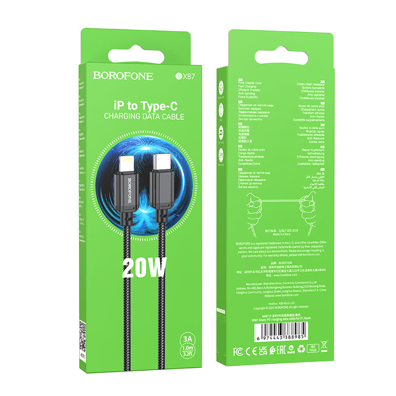 Cavo dati USB-C/LIGHTNING 1 metro in corda PD 20W (BOROFONE BX87)