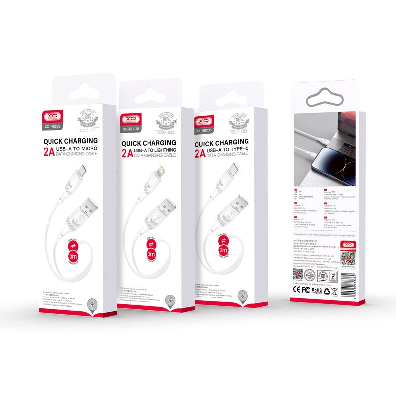 Cavo dati USB/USB-C 3 metri in silicone 2,1A (XO-NB238)