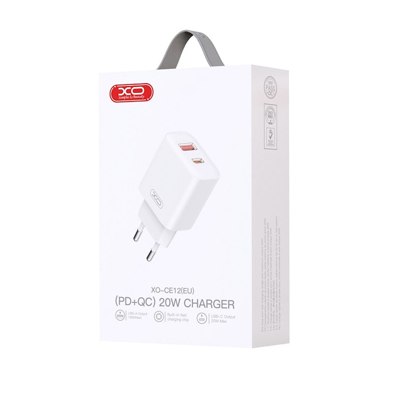 Caricabatterie rete 2 X USB+USB-C 20W QUICK CHARGER (XO-CE12)