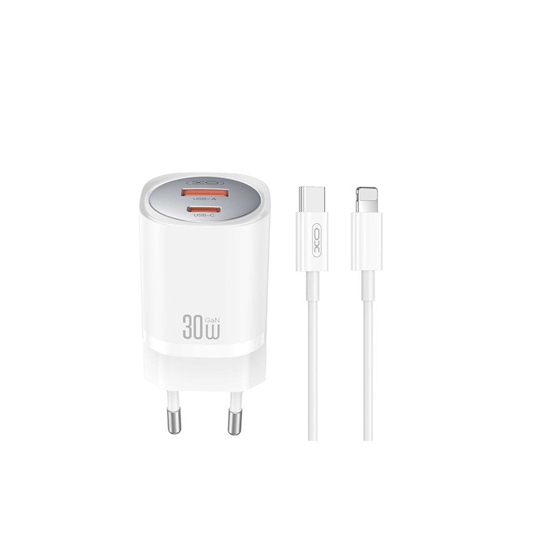 Caricabatterie rete 2 X USB+USB-C 30W QUICK CHARGER+ CAVO USB-C/LIGHTNING