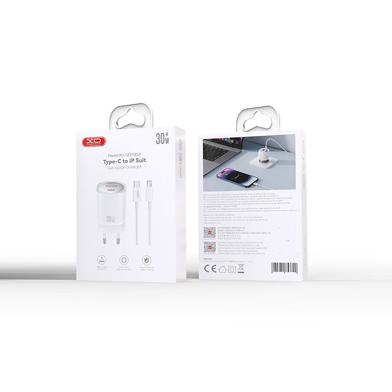 Caricabatterie rete 2 X USB+USB-C 30W QUICK CHARGER+ CAVO USB-C/LIGHTNING