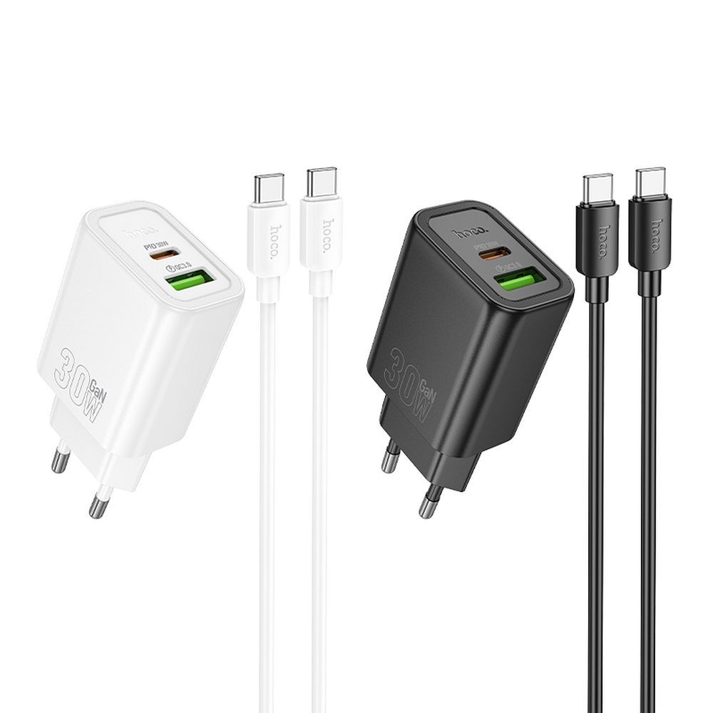 Caricabatterie rete 2 X USB+USB-C 30W QUICK CHARGER+ CAVO USB-C/USB-C (HOCO N63)