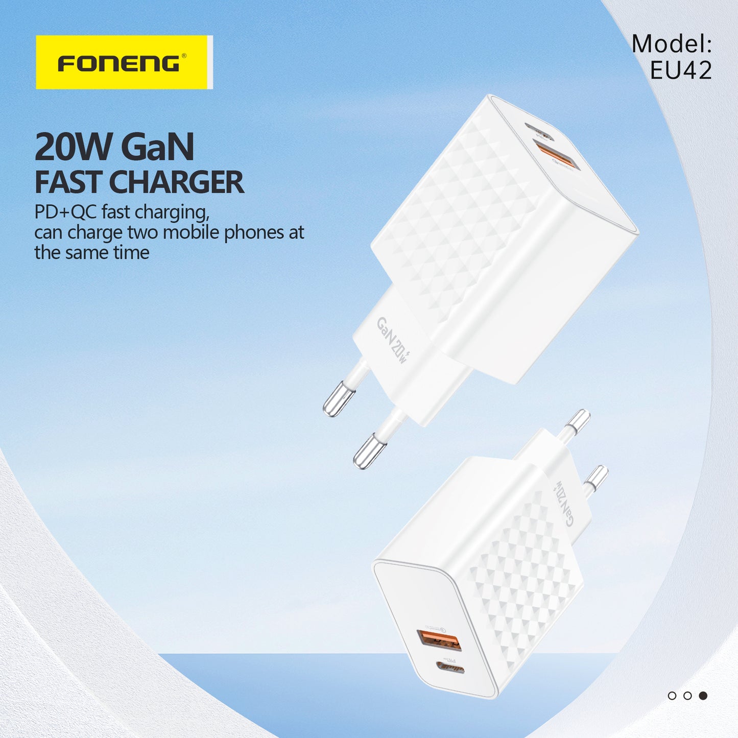 Caricabatterie rete 2 X USB+USB-C 20W QUICK CHARGER FONENG (EU42)