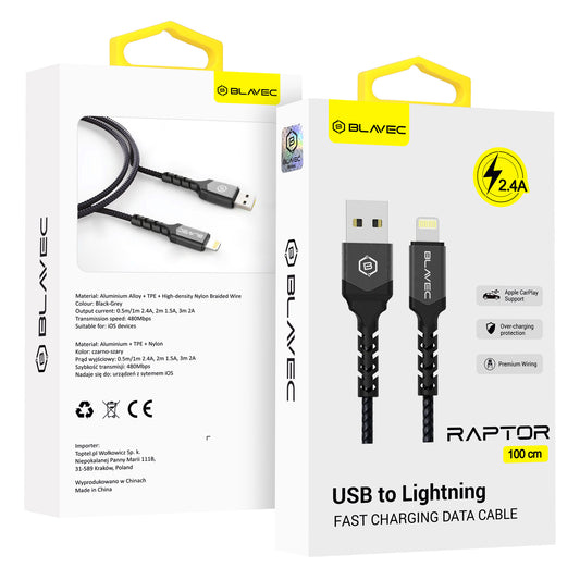Cavo dati USB/LIGHTNING 1 metro in CORDA 2,4A BLAVEC (CRA-UL24BG10)