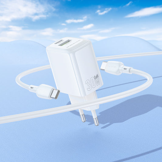 Caricabatterie rete 2 X USB+USB-C 30W QUICK CHARGER+ CAVO USB-C/USB-C BOROFONE (BN29)