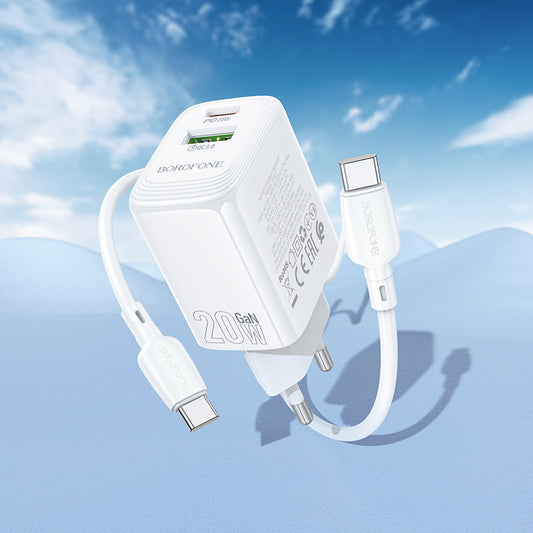 Caricabatterie rete 2 X USB+USB-C 20W QUICK CHARGER+ CAVO USB-C/USB-C BOROFONE (BN27)